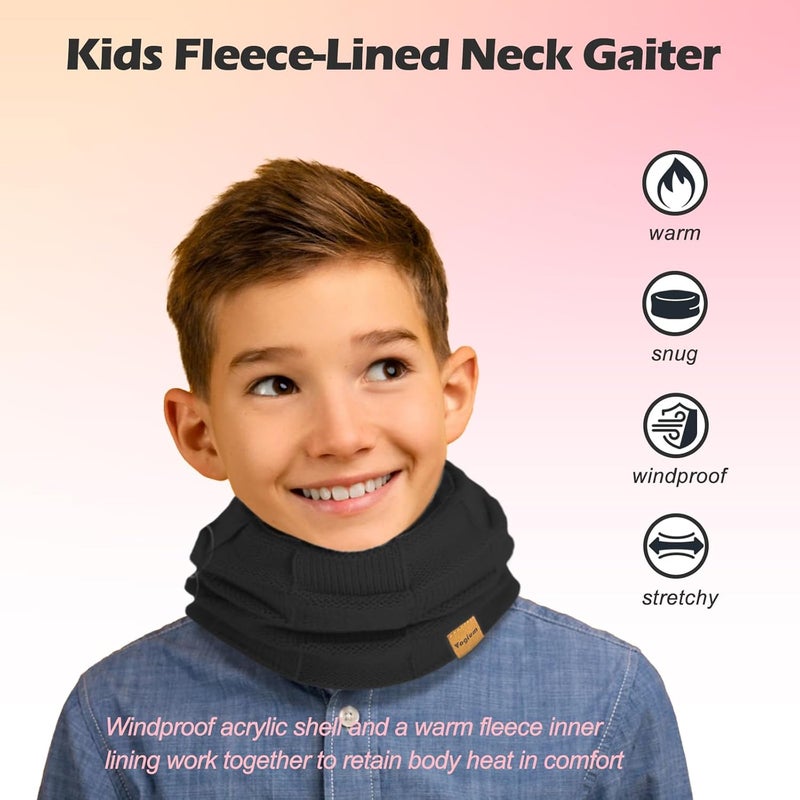 Vogium Kids Double-layer Knit Neck Warmer Gaiter | Thermal Fleece Face Cover for 6-14 Year Olds Boys Girls | Ski, Play - Image 2